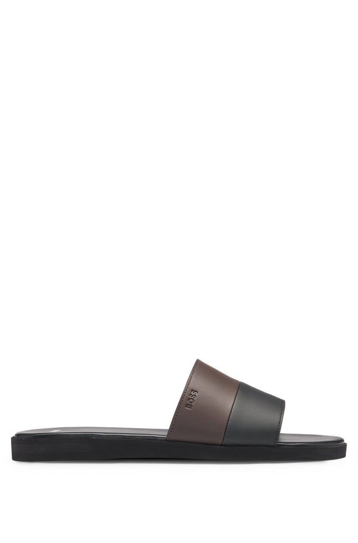 Boss Faux-leather slides with two-tone strap