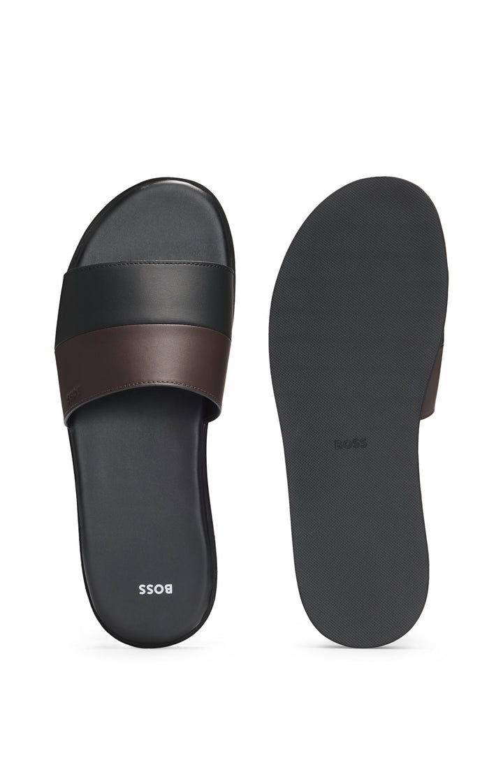 Boss Faux-leather slides with two-tone strap