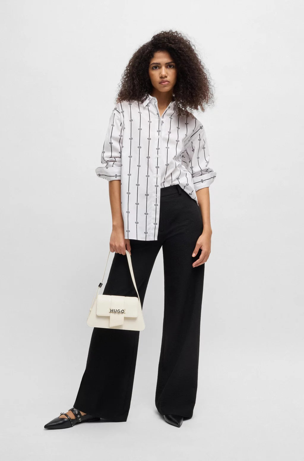 HUGO FAUX-LEATHER SHOULDER BAG WITH LOGO HARDWARE