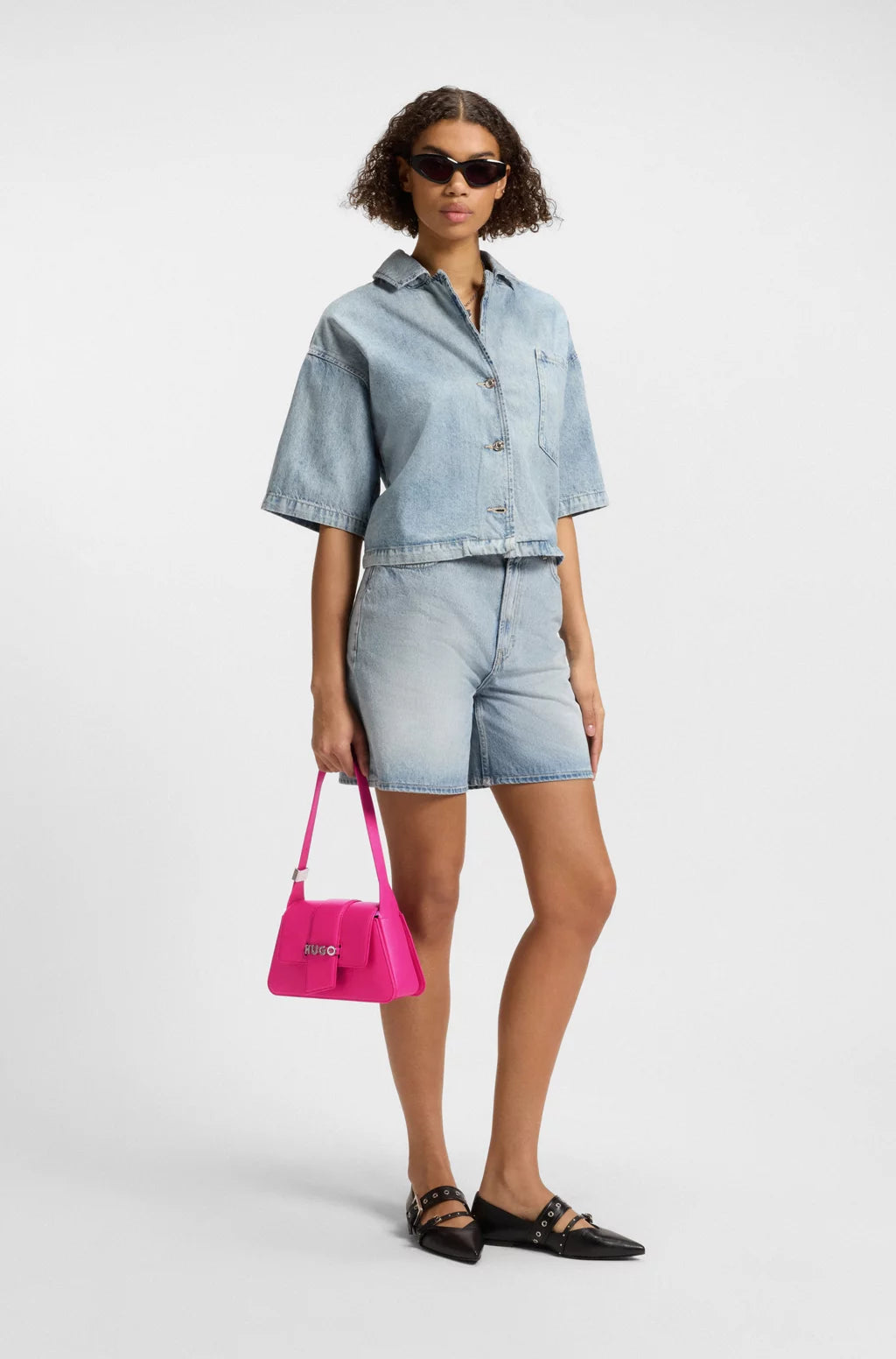 HUGO FAUX-LEATHER SHOULDER BAG WITH LOGO HARDWARE