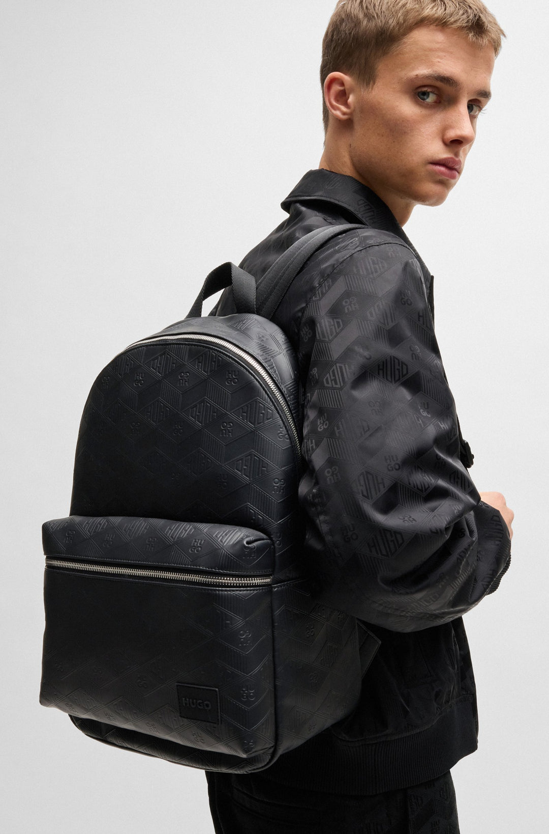 Hugo Faux-leather backpack with geometric and stacked logos