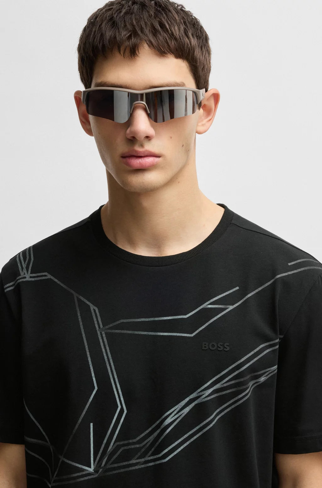 BOSS STRETCH-COTTON T-SHIRT WITH DEGRADÉ PRINT