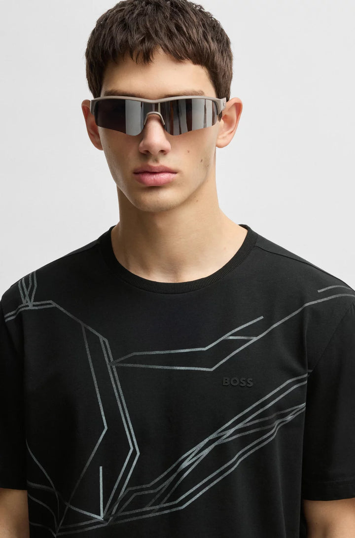BOSS STRETCH-COTTON T-SHIRT WITH DEGRADÉ PRINT
