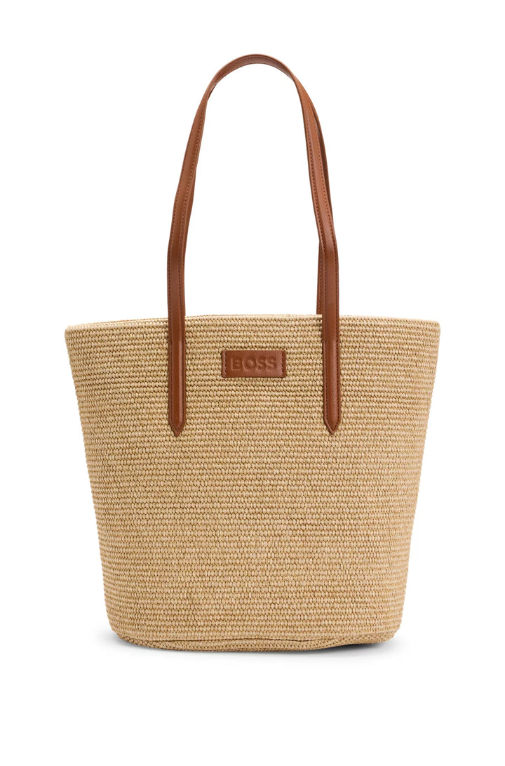 BOSS RAFFIA TOTE BAG WITH DETACHABLE POUCH
