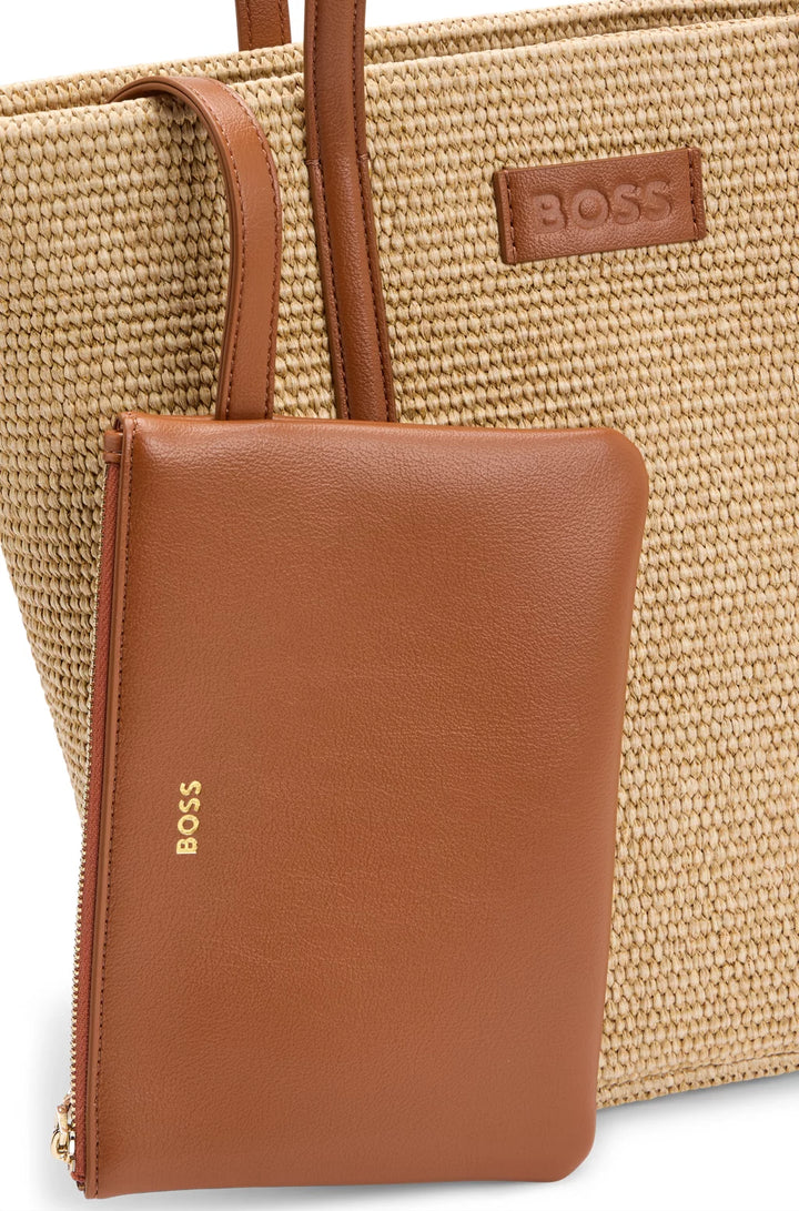 BOSS RAFFIA TOTE BAG WITH DETACHABLE POUCH