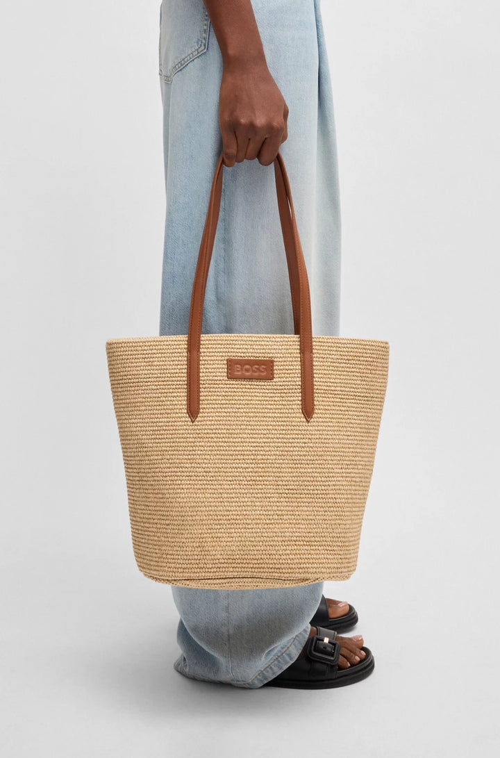 BOSS RAFFIA TOTE BAG WITH DETACHABLE POUCH