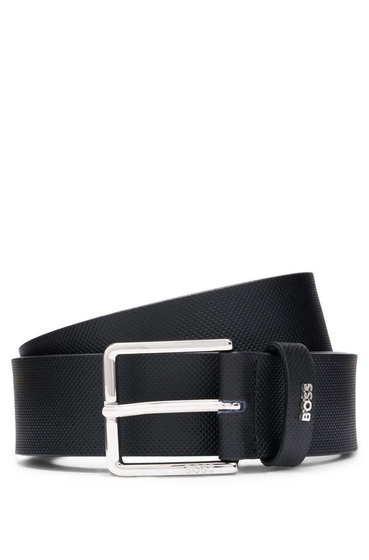Boss Structured-leather belt with logo keeper