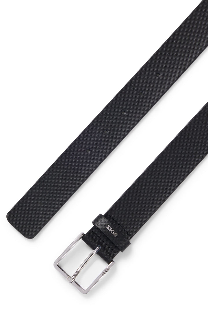 Boss Structured-leather belt with logo keeper