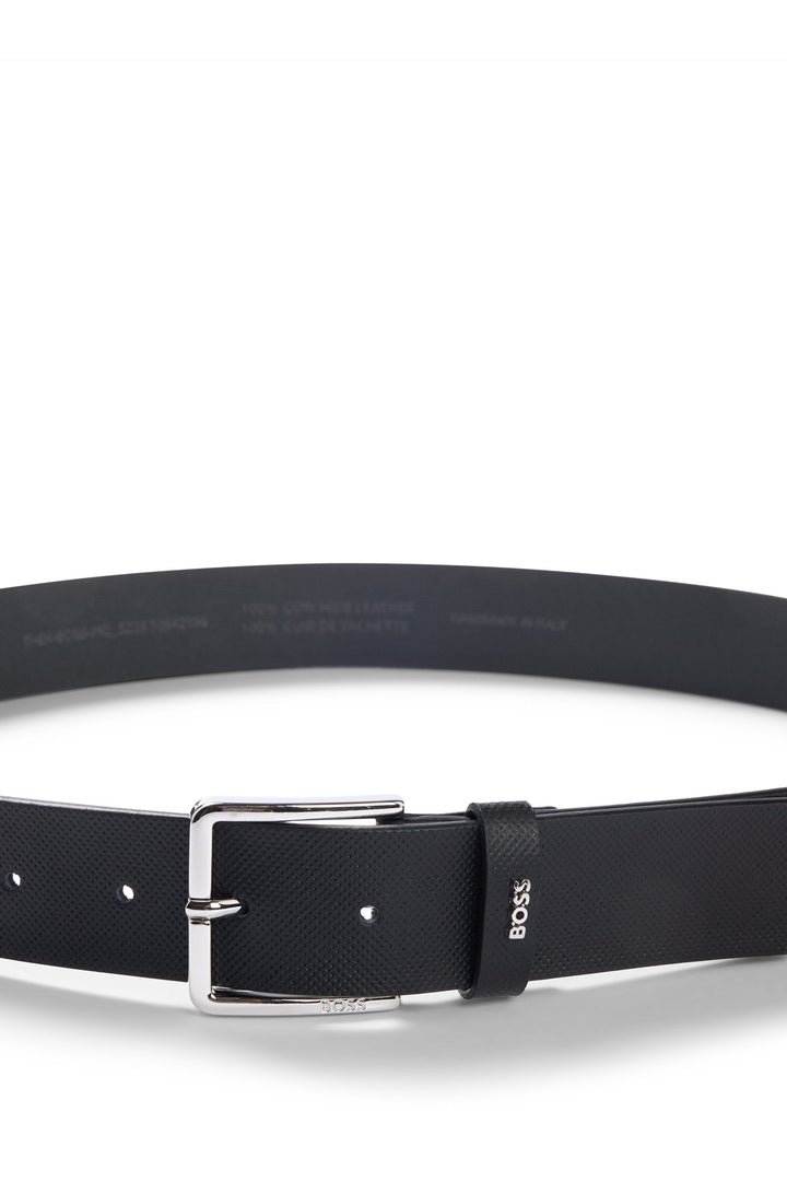 Boss Structured-leather belt with logo keeper
