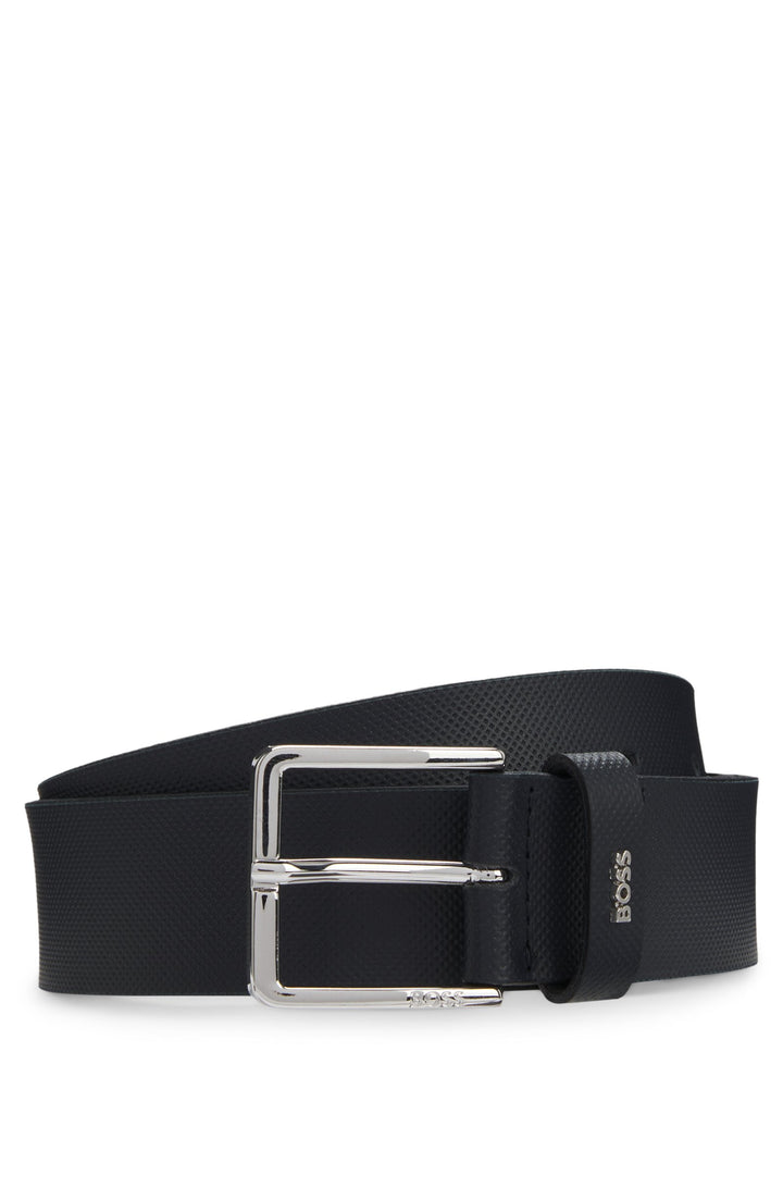 Boss Structured-leather belt with logo keeper