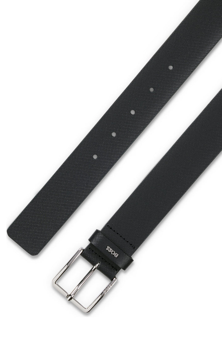 Boss Structured-leather belt with logo keeper