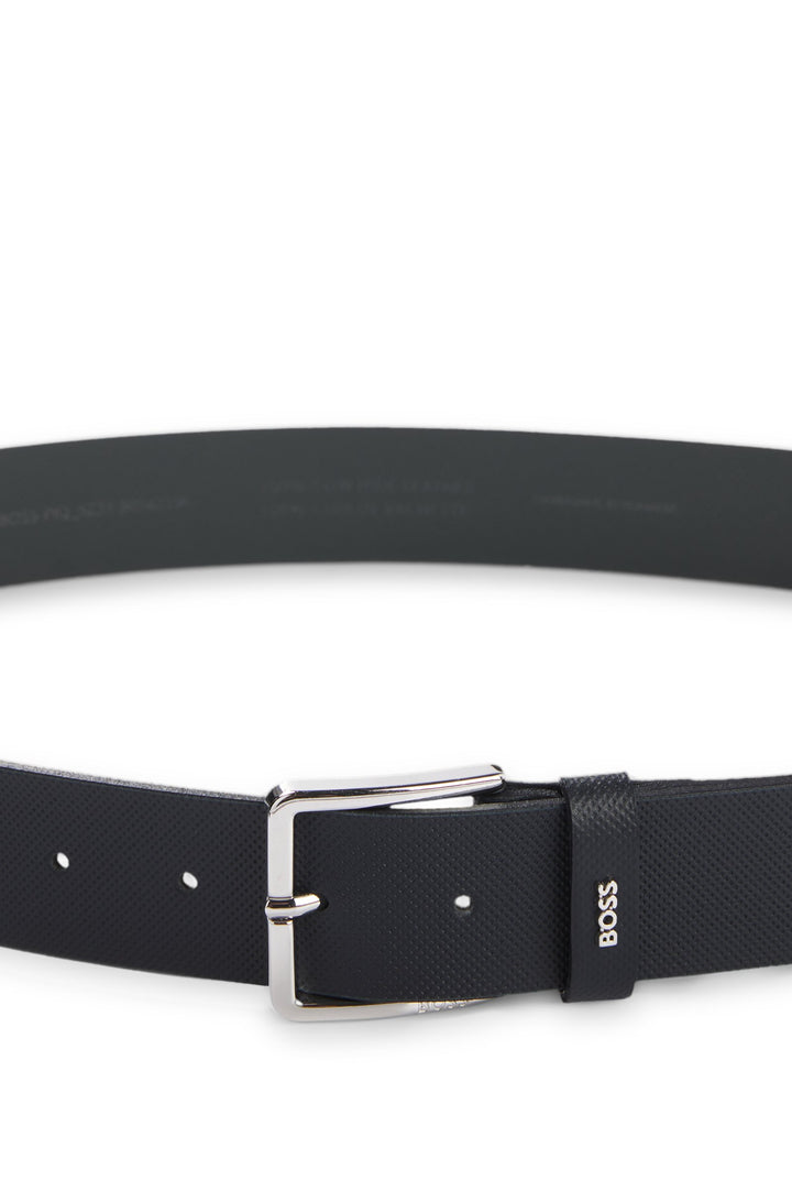 Boss Structured-leather belt with logo keeper