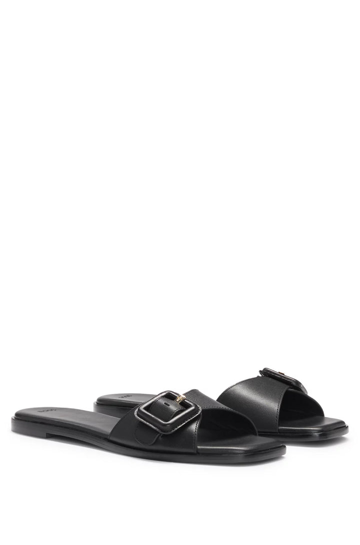 BOSS Leather slides with logo-detail buckle