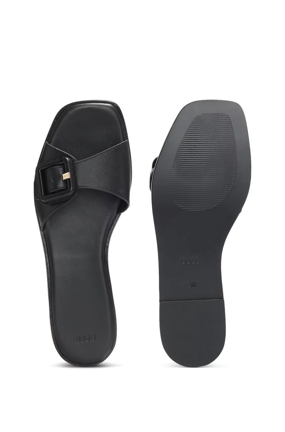 BOSS Leather slides with logo-detail buckle