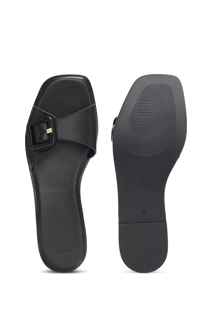 BOSS Leather slides with logo-detail buckle