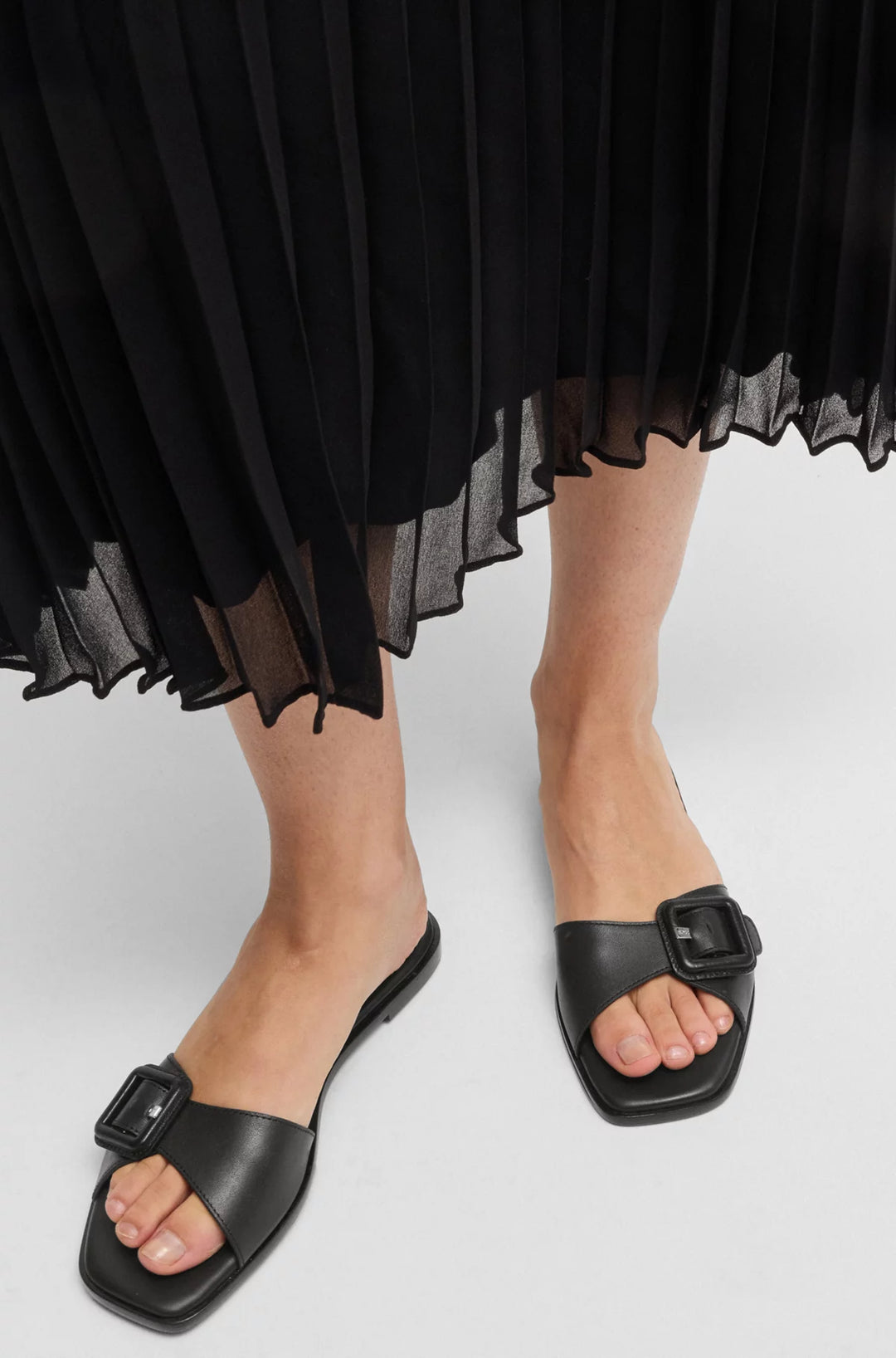 BOSS Leather slides with logo-detail buckle