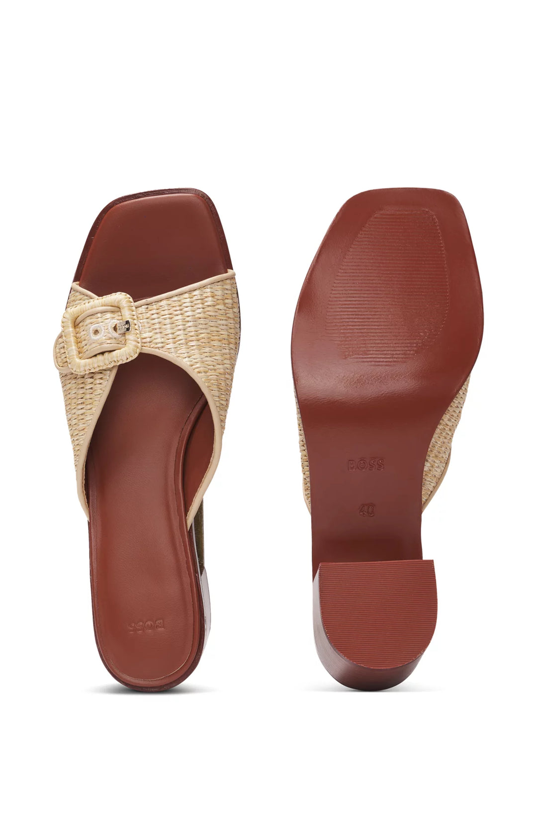 BOSS Raffia mules with leather trims
