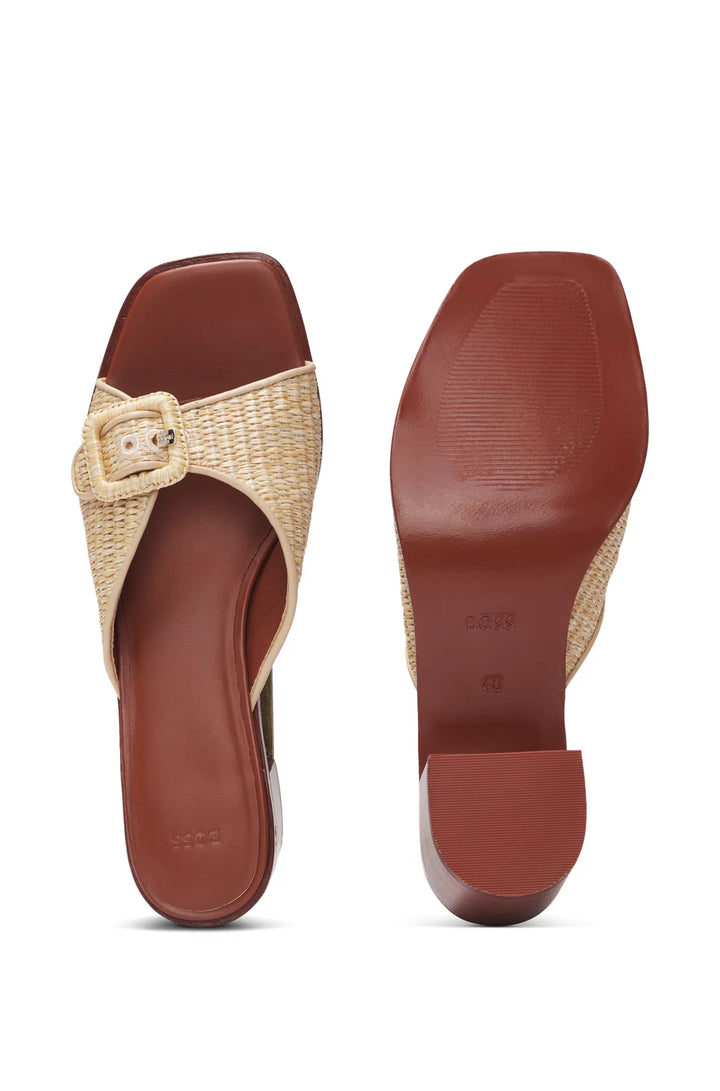 BOSS Raffia mules with leather trims
