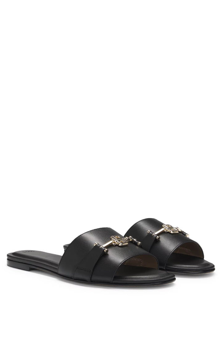 BOSS Leather slides with gold-tone Double B monogram