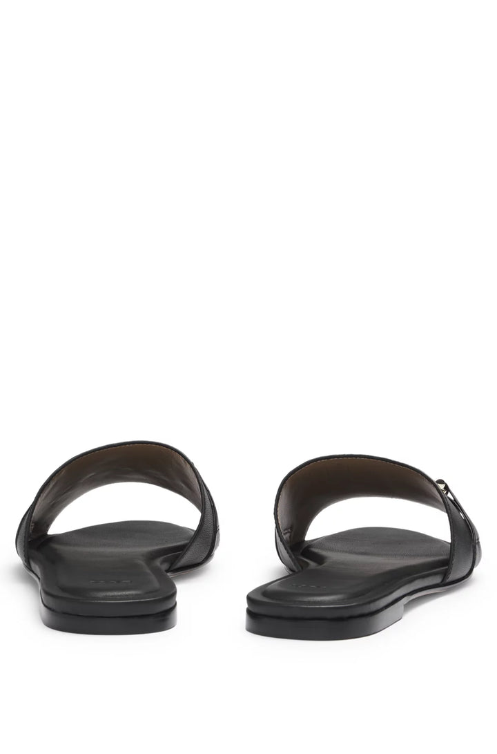 BOSS Leather slides with gold-tone Double B monogram