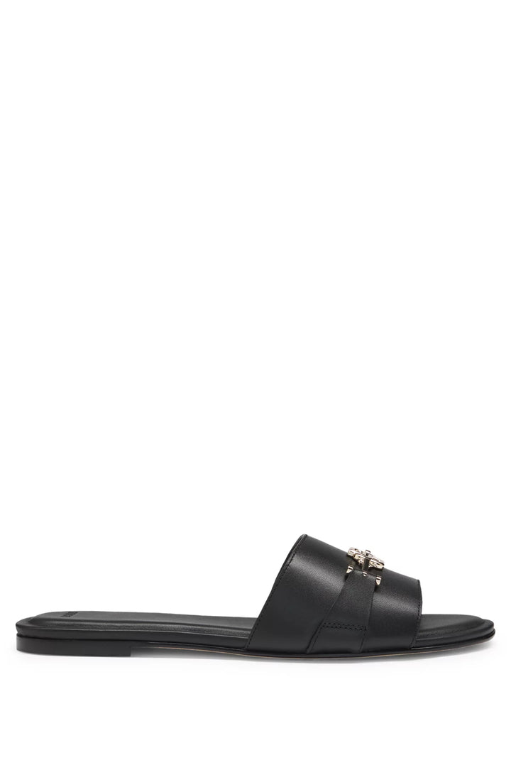 BOSS Leather slides with gold-tone Double B monogram