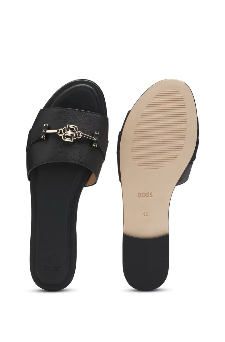 BOSS Leather slides with gold-tone Double B monogram