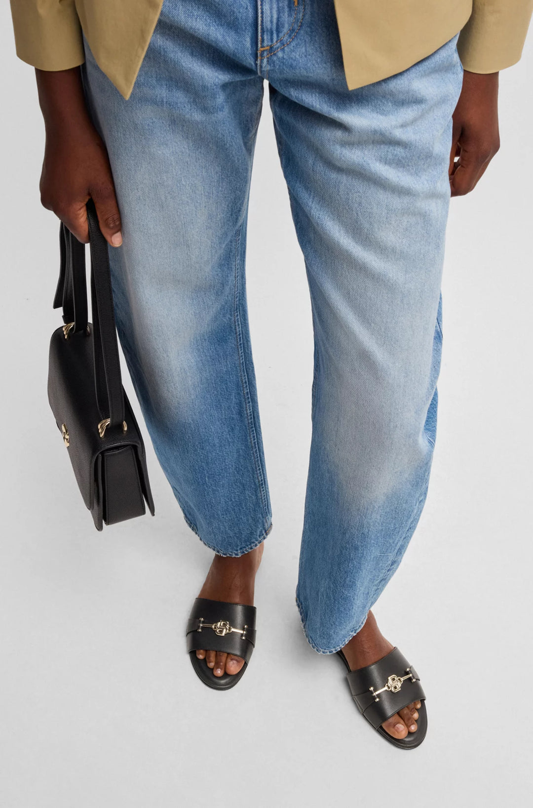 BOSS Leather slides with gold-tone Double B monogram