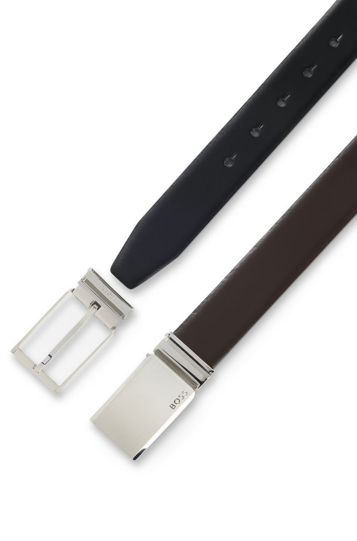 Boss Reversible Italian-leather belt with pin and plaque buckles