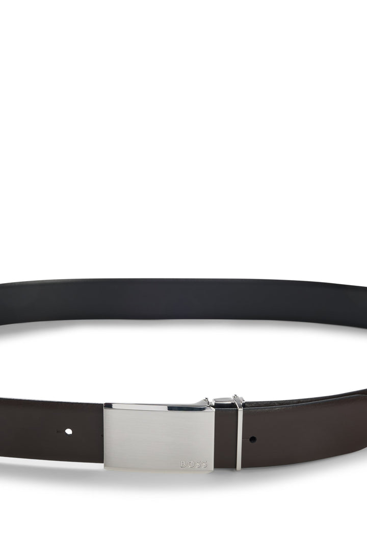 Boss Reversible Italian-leather belt with pin and plaque buckles