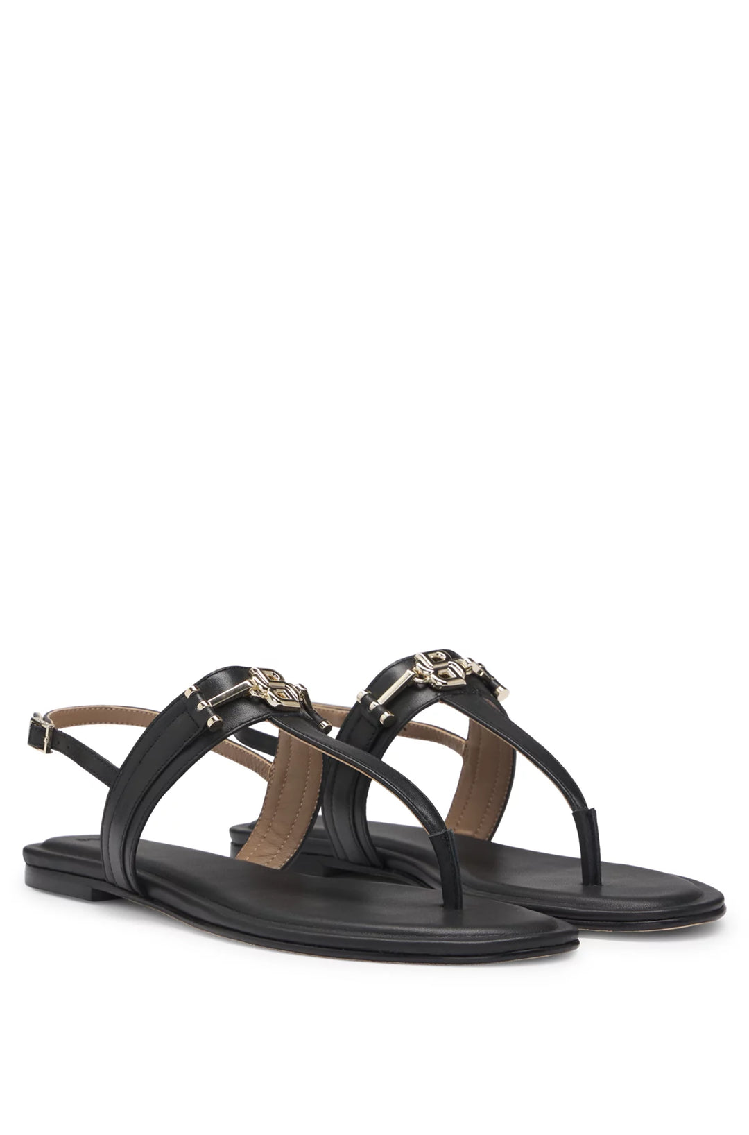 BOSS Leather sandals with metallic Double B monogram