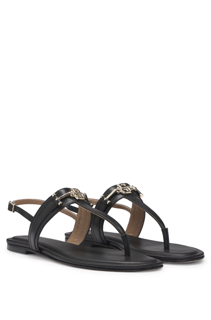 BOSS Leather sandals with metallic Double B monogram
