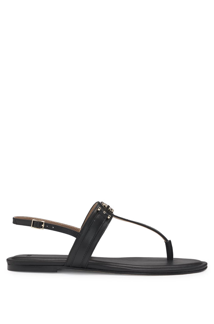 BOSS Leather sandals with metallic Double B monogram