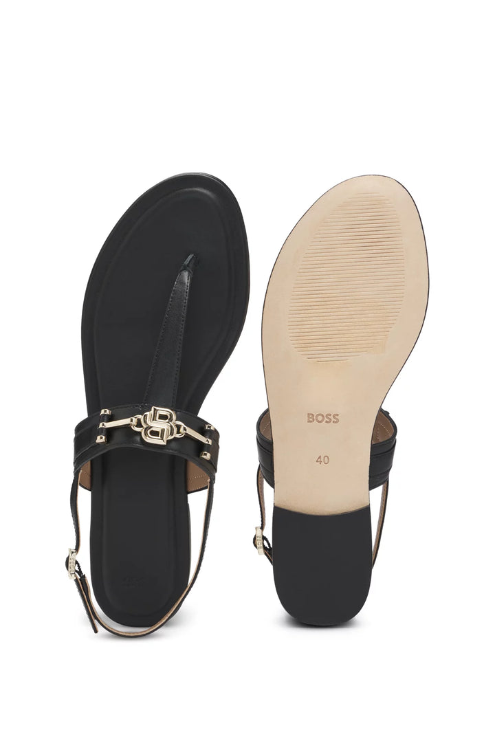 BOSS Leather sandals with metallic Double B monogram