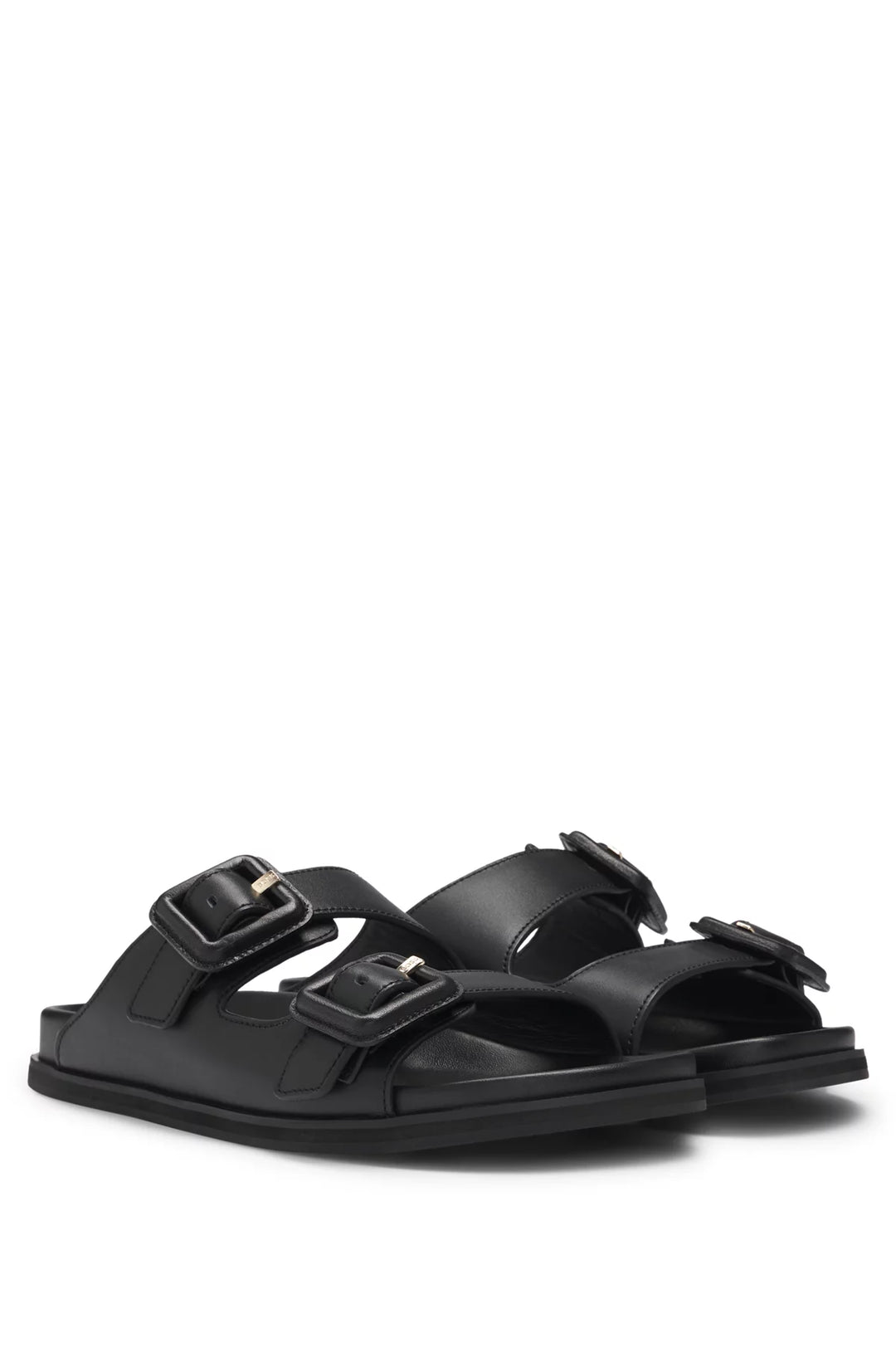 BOSS Leather slides with twin buckled straps