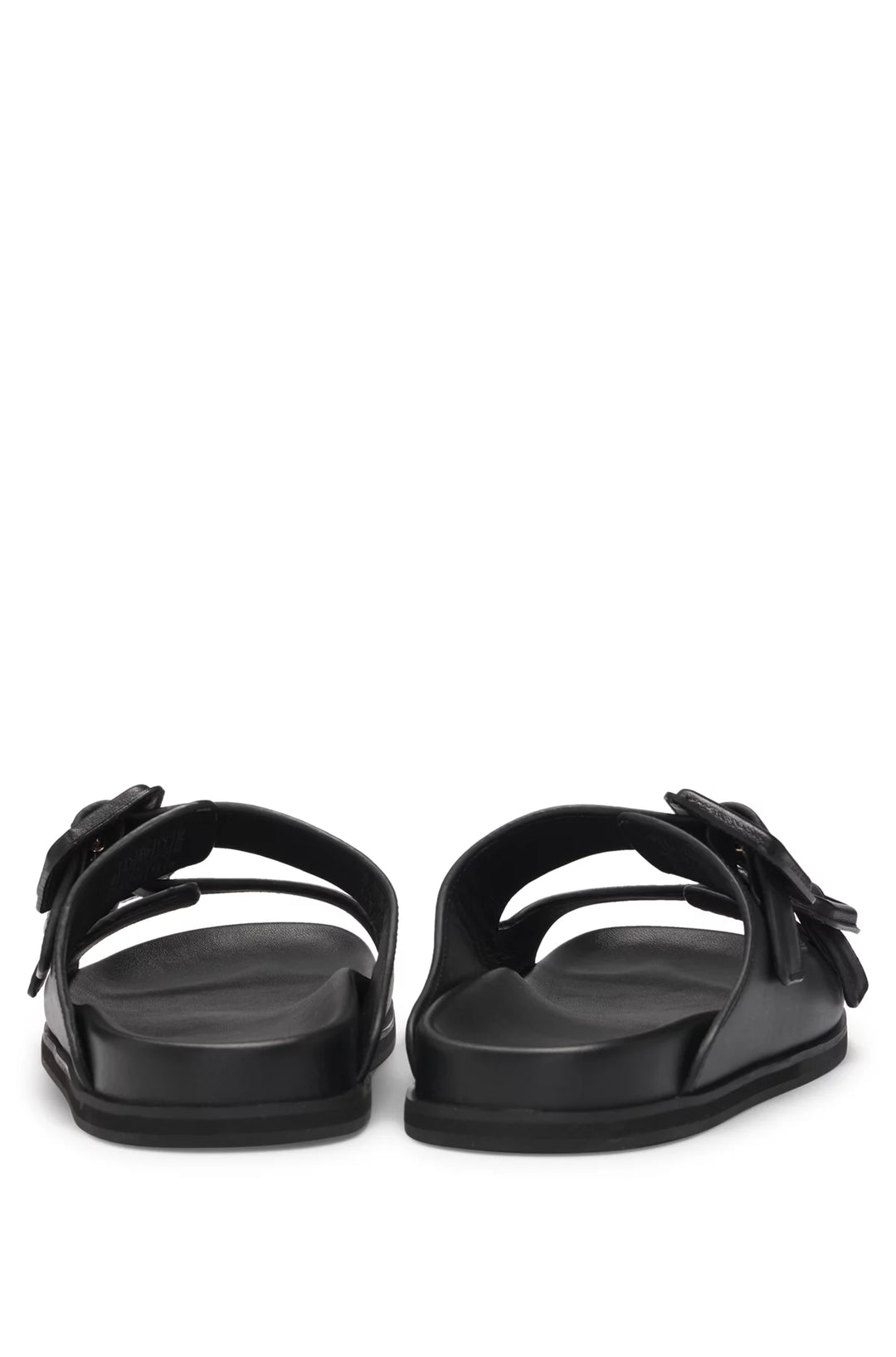 BOSS Leather slides with twin buckled straps