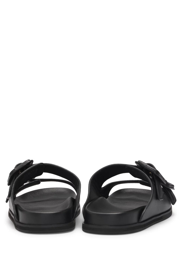 BOSS Leather slides with twin buckled straps