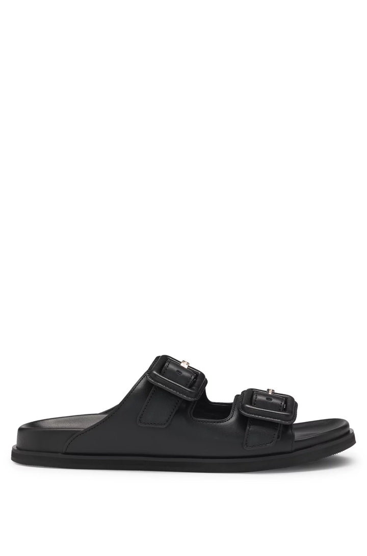 BOSS Leather slides with twin buckled straps