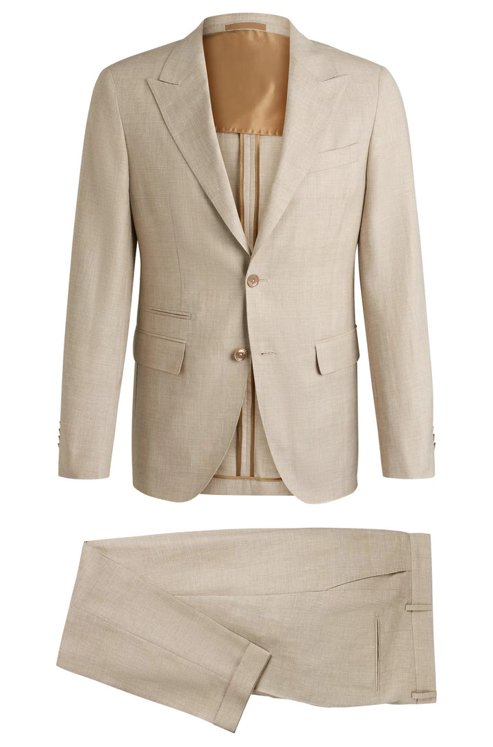 Boss Slim-fit suit in checked linen, wool and silk