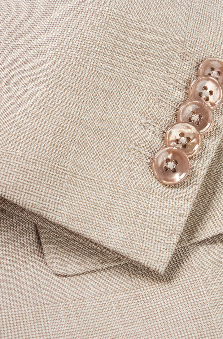 Boss Slim-fit suit in checked linen, wool and silk