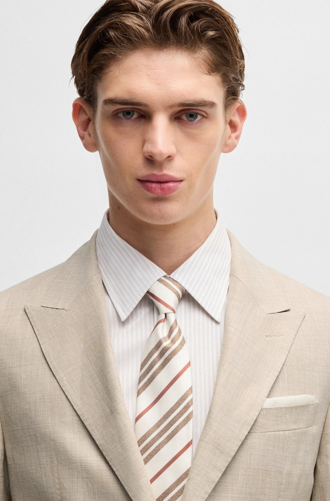 Boss Slim-fit suit in checked linen, wool and silk