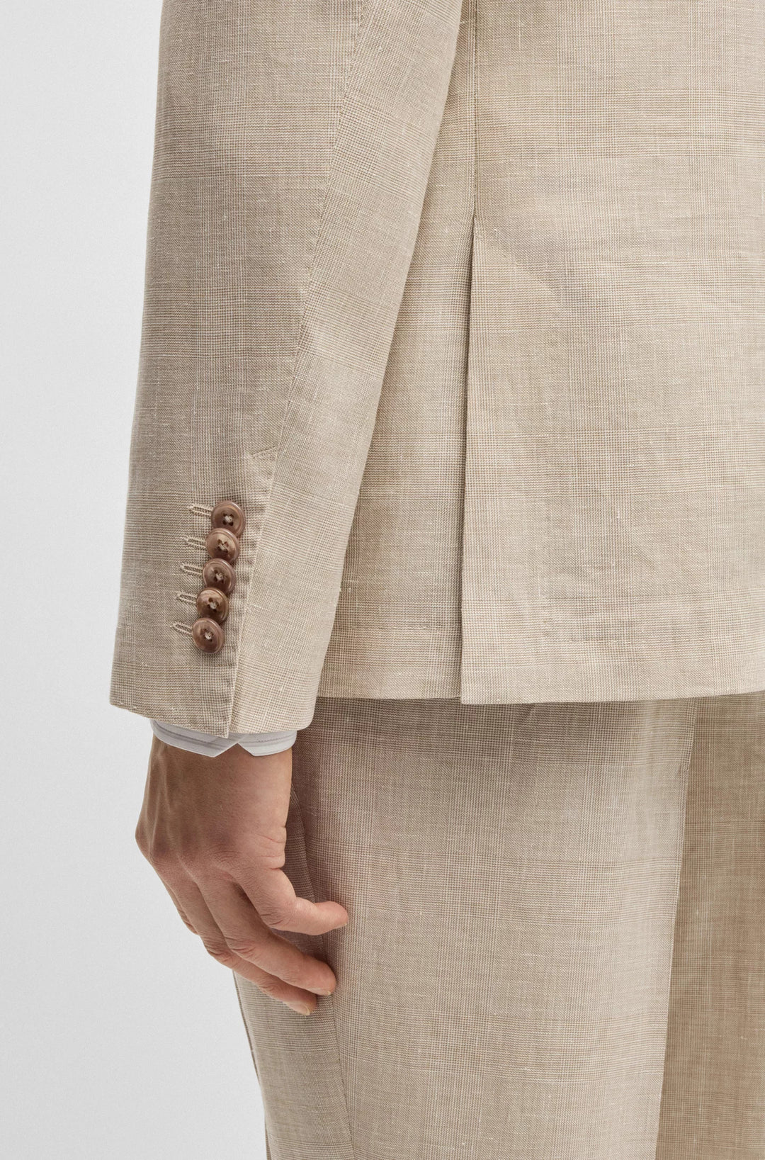 Boss Slim-fit suit in checked linen, wool and silk
