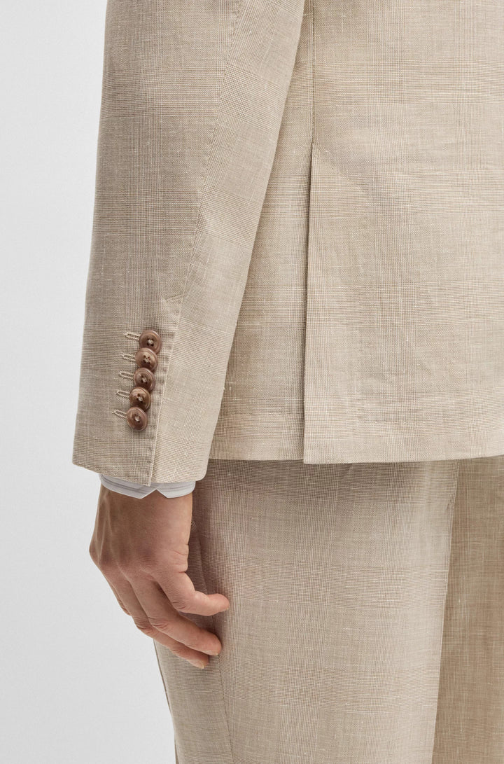 Boss Slim-fit suit in checked linen, wool and silk