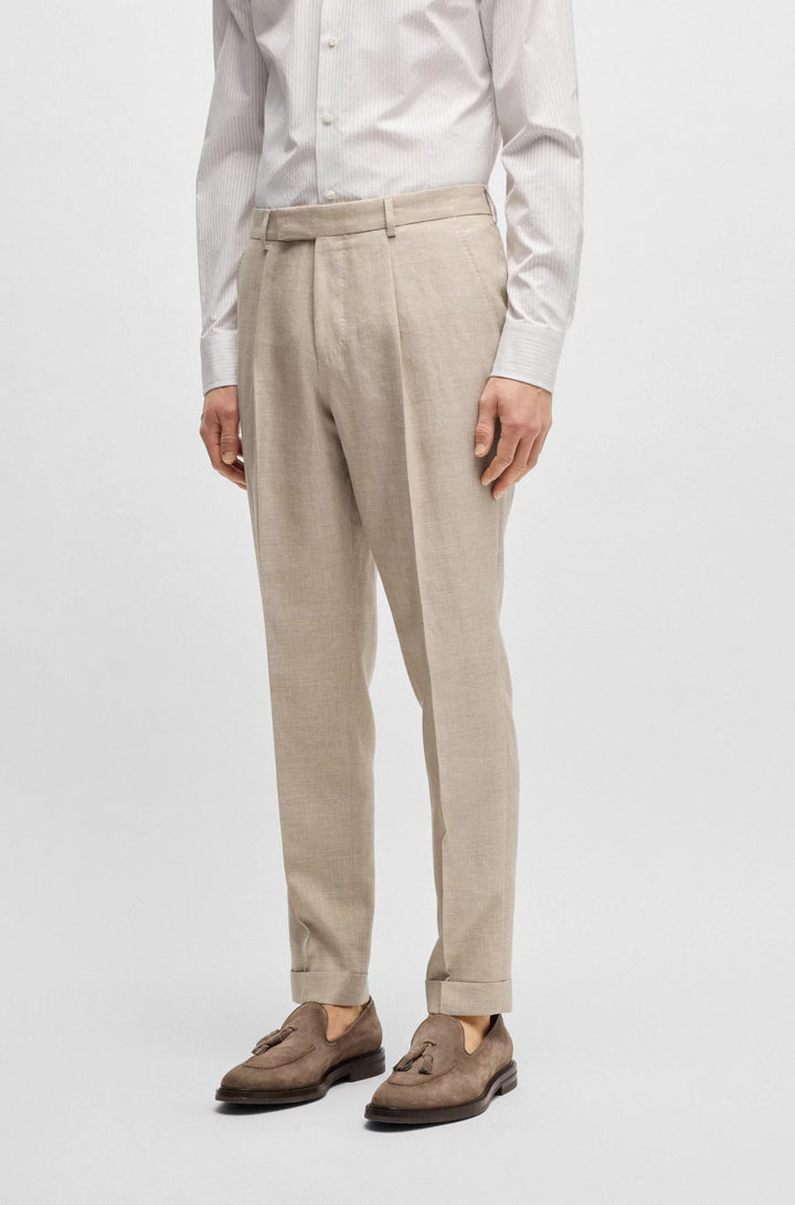 Boss Slim-fit suit in checked linen, wool and silk