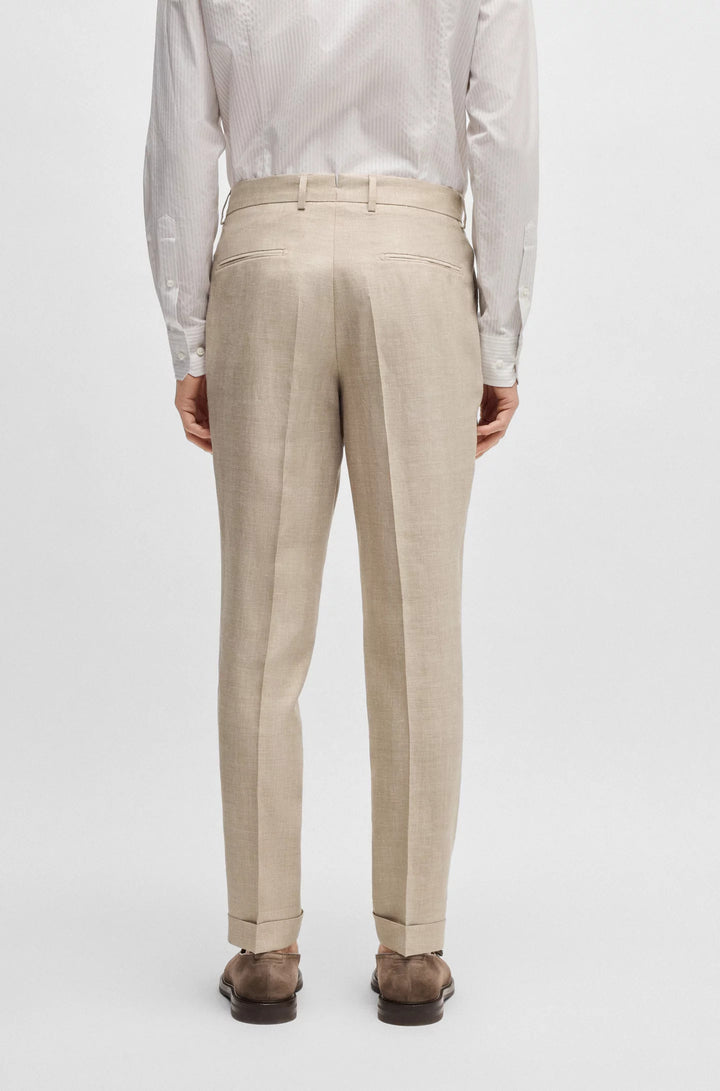 Boss Slim-fit suit in checked linen, wool and silk
