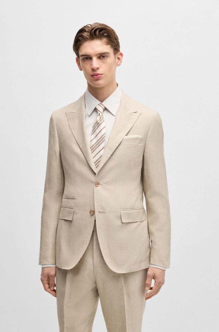 Boss Slim-fit suit in checked linen, wool and silk