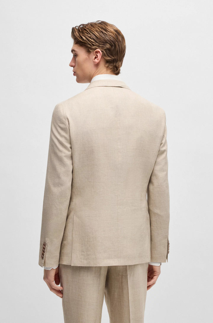Boss Slim-fit suit in checked linen, wool and silk