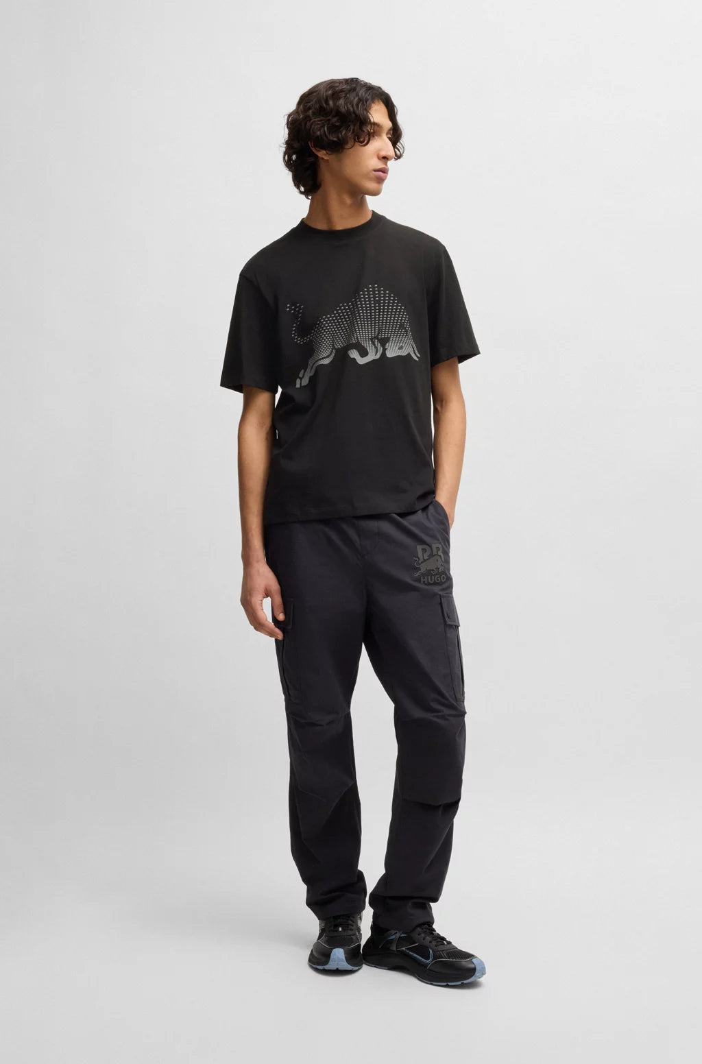 HUGO X RB COTTON-JERSEY T-SHIRT WITH DEGRADÉ BULL GRAPHIC