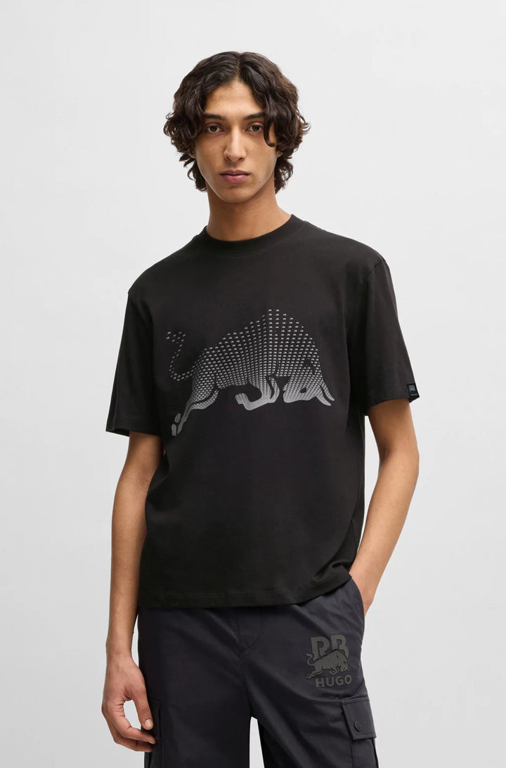 HUGO X RB COTTON-JERSEY T-SHIRT WITH DEGRADÉ BULL GRAPHIC