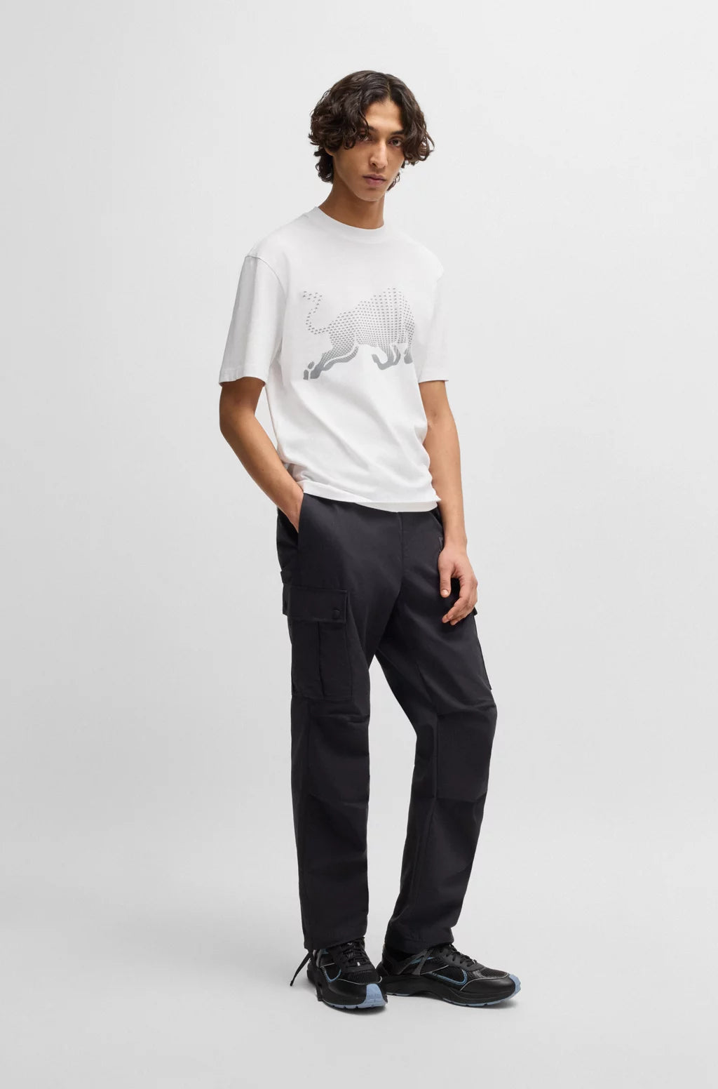 HUGO X RB COTTON-JERSEY T-SHIRT WITH DEGRADÉ BULL GRAPHIC