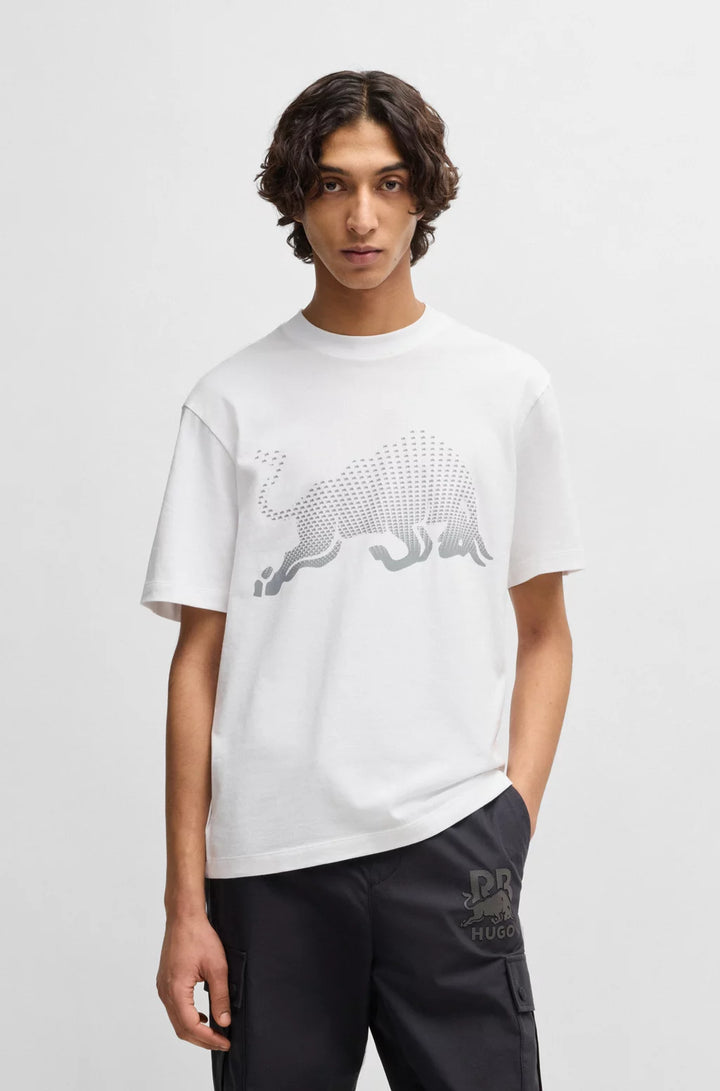 HUGO X RB COTTON-JERSEY T-SHIRT WITH DEGRADÉ BULL GRAPHIC